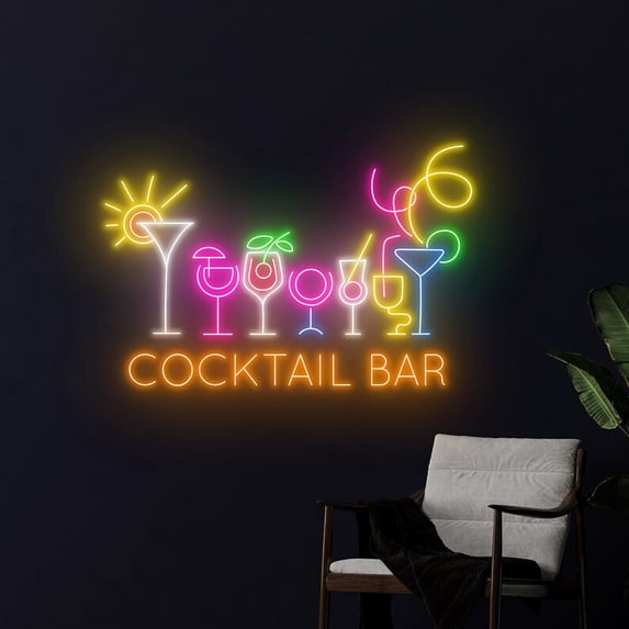 Handmadetneonsign Cocktail Bar Neon Sign, Cocktail Wine Wall Art Decor, Bar Club Logo Wall Decor