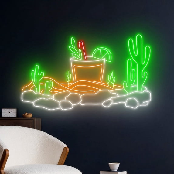 Handmadetneonsign Cocktail Desert Neon Sign, Cocktail Desert Neon Art Decor, Cocktail Neon Wall Decor