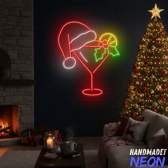Handmadetneonsign Cocktail Neon Sign For Christmas Bar Decor, Home Bar Decor, Christmas Party Decor