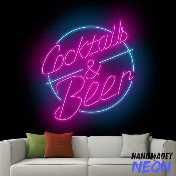 Handmadetneonsign Cocktails And Beer Neon Sign, Cocktail Beer Led Sign, Cocktails Bar Wall Art, Drink Bar Pub Wall Decor 77210