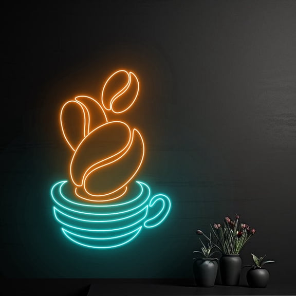 Handmadetneonsign Coffee Cup Neon Sign, Coffee Beans Neon Light, Coffee LED Light, Cafe Led Sign
