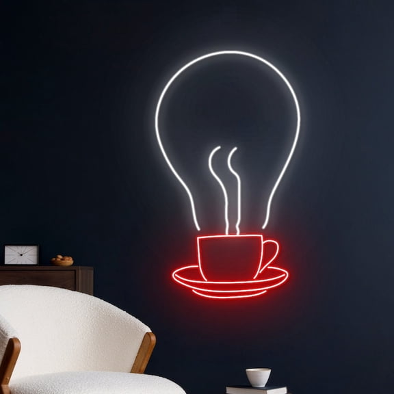 Handmadetneonsign Coffee Lightbulb Neon Sign, Coffee Cup Light Bulb Neon Light, Cafe LED Light