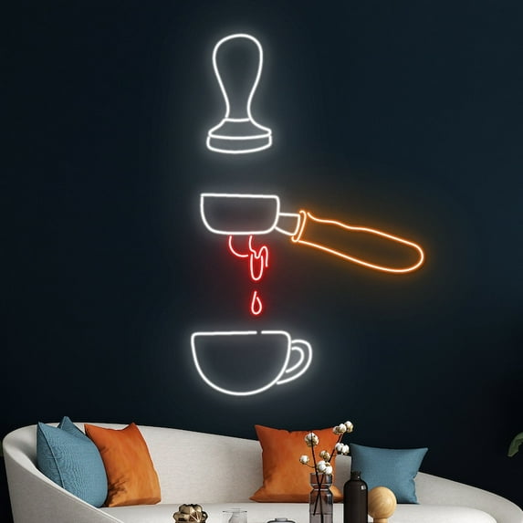Handmadetneonsign Coffee Machine Neon Sign, Coffee Cup Neon Light, Cafe LED Light, Tea Cup Led Sign