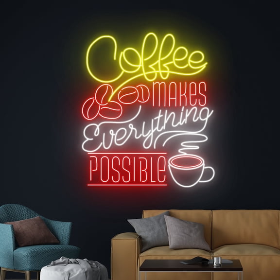 Handmadetneonsign Coffee Makes Everything Possible Neon Light, Coffee Neon Sign, Cafe Led Light