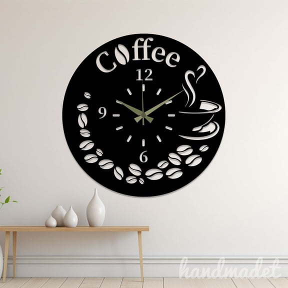 Handmadetneonsign Coffee Wall Clock Unique, Year Date Round Wall Clock, Text Oversize Wall Clock 60323