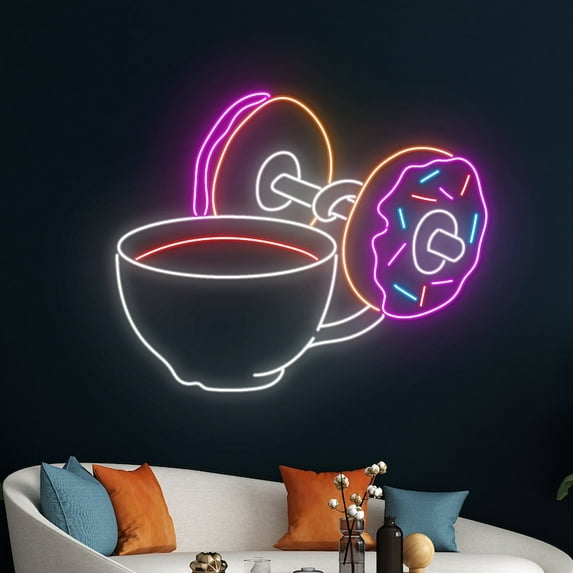 Handmadetneonsign Coffee Weightlifting Donut Neon Sign, Cafe Lifts The Weight Donut Neon Light