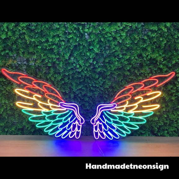 Handmadetneonsign Colorful Wings Neon Sign, Wings Neon Led Light Art Decor, Colorful Wings Wall Decor