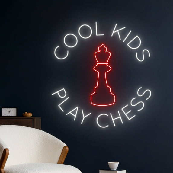Handmadetneonsign Cool Kids Play Chess Neon Sign, Chess Led Sign, Chess Player Led Light