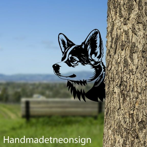 Handmadetneonsign Corgi On Branch Metal Tree Stake, Corgi Dog Garden Tree Stake, Corgi Metal Tree 68705
