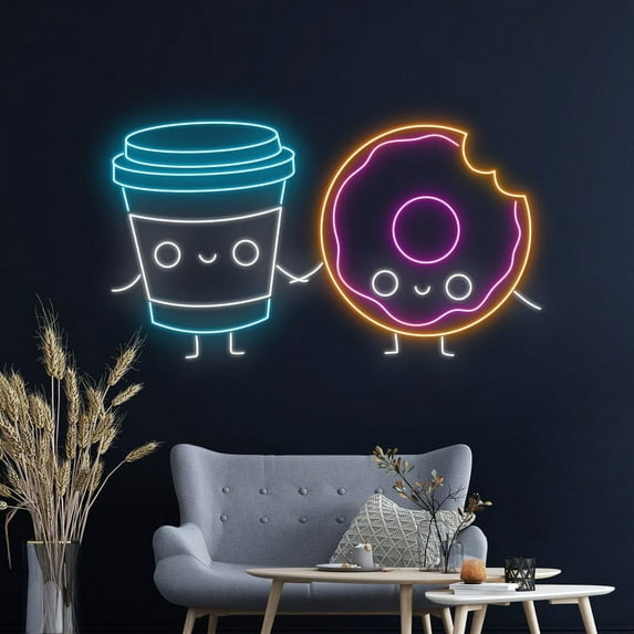 Handmadetneonsign Couple Milk And Donut Led Neon Sign, Donut Led Sign, Wall Decor, Custom Neon Sign, Restaurant Led Sign, Friend Led Lights, Milk Neon Sign, Wall Décor