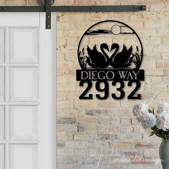 Handmadetneonsign Couple Swan House Number Metal Wall Art LED Light - Personalized Sign Home Decor 44968