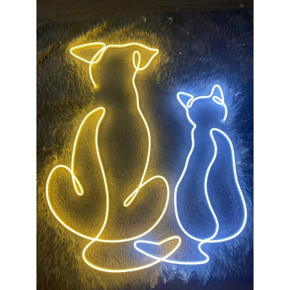 Handmadetneonsign Couple cat and dog neon sign art decor Neon light wall art signs cute cat and dog