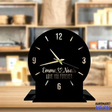 Handmadetneonsign Couples Name Tabletop Metal Clock, Anniversary Desktop Clock, Clock Home Decor 93270
