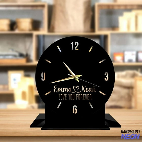 Handmadetneonsign Couples Name Tabletop Metal Clock, Anniversary Desktop Clock, Clock Home Decor 93270