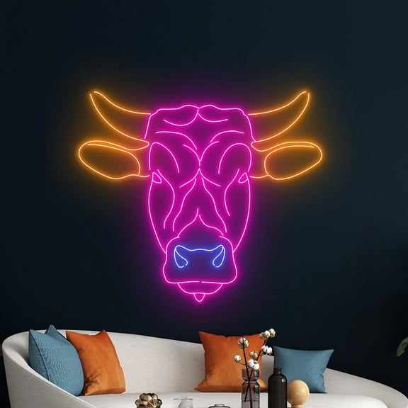 Handmadetneonsign Cow Head Neon Sign, Cow Animal Wall Art Decor, Farm House Home Wall Decor