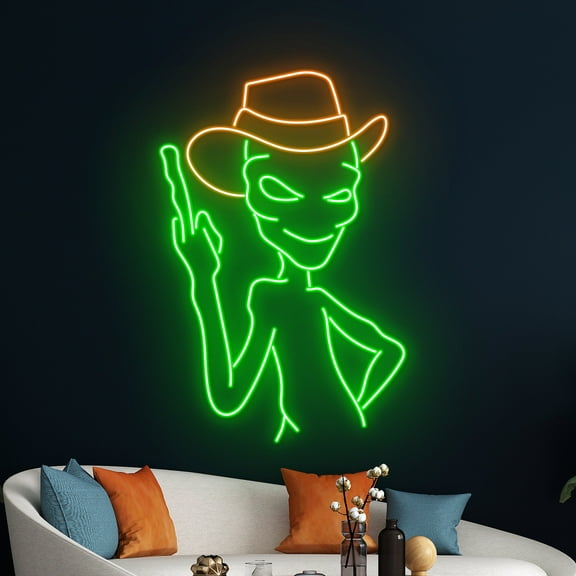 Handmadetneonsign Cowboy Alien Led Sign, Alien Cowboy Girl Neon Light, Alien Cowboy Hat Neon Sign