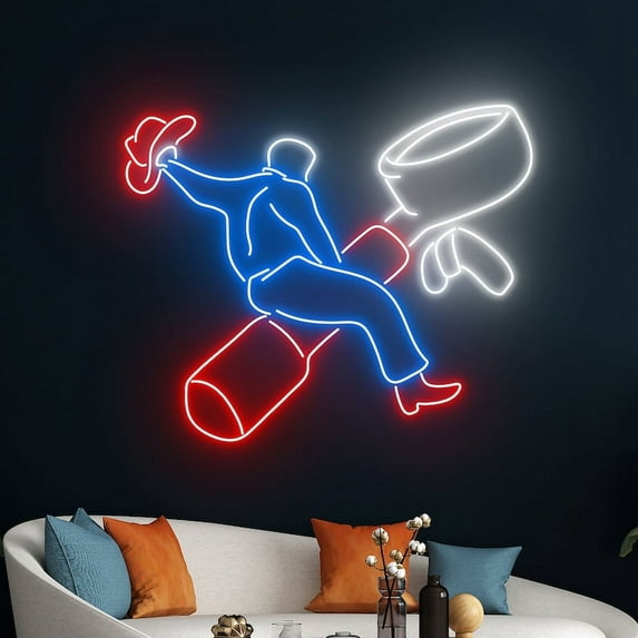 Handmadetneonsign Cowboy Coffee Machine Neon Sign, Coffee Cowboy Neon Light, Cafe LED Light