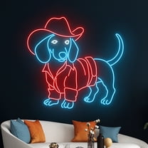Handmadetneonsign Cowboy Dachshund Neon Sign, Dachshund Cowboy Hat Neon Light, Western Dachshund