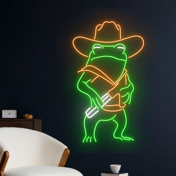 Handmadetneonsign Cowboy Frog Neon Light, Cowboy Hat Frog Led Light, Toad Led Sign, Western Neon