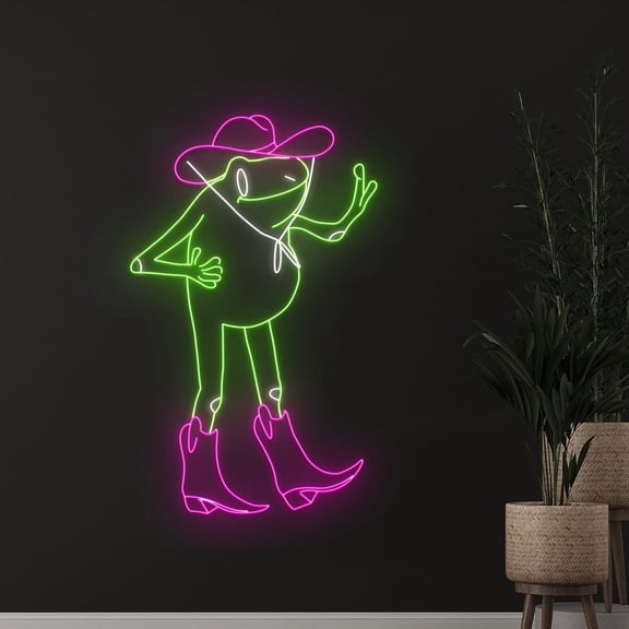 Handmadetneonsign Cowboy Frog Neon Sign, Cowboy Hat Boots Frog Led Sign, Western Frog Led Lights