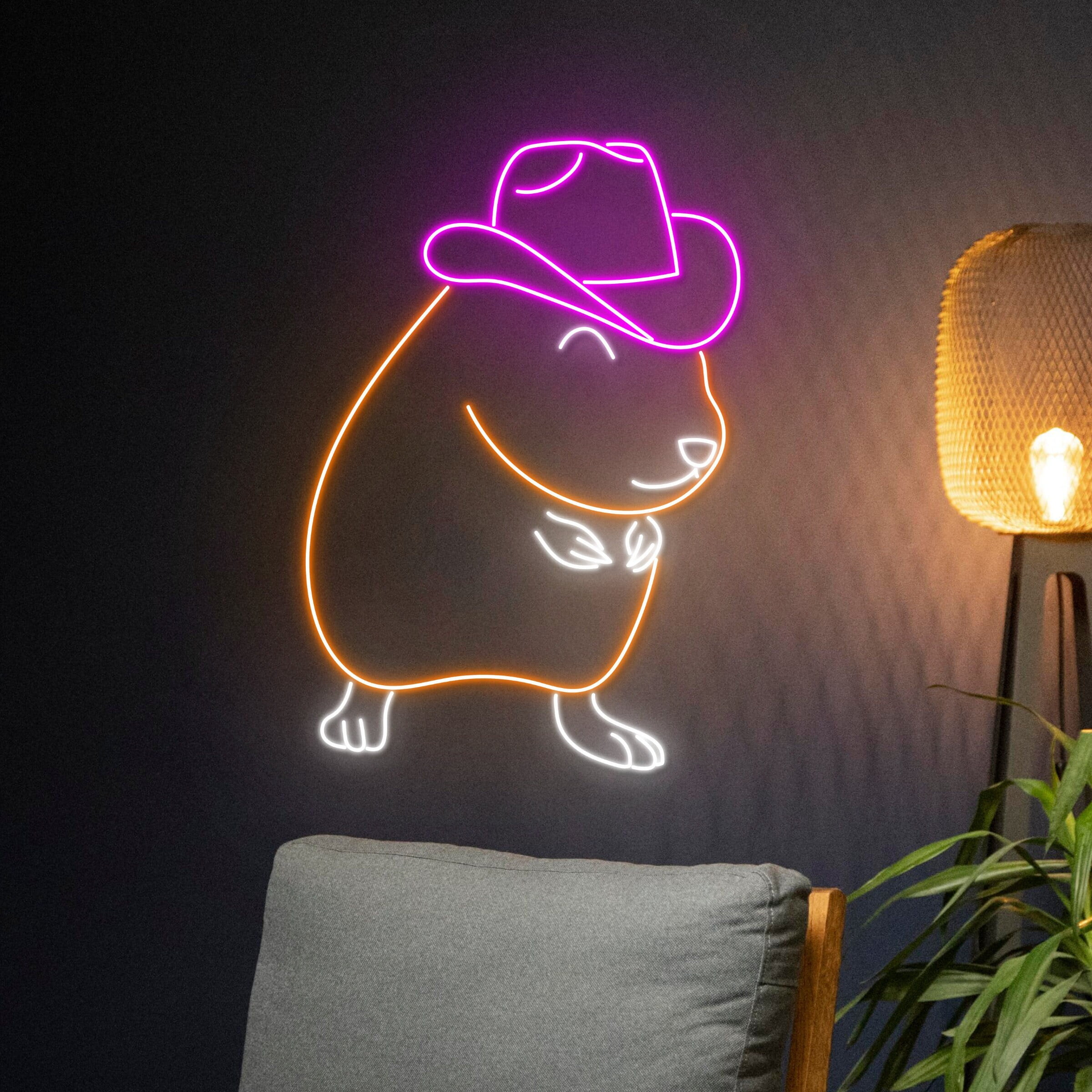 Handmadetneonsign Cowboy Hamster Neon Light, Hamster Cowboy Led Light