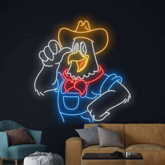 Handmadetneonsign Cowboy Rooster Neon Light, Cowboy Chicken Led Light, Rooster Cowboy, Chicken Neon