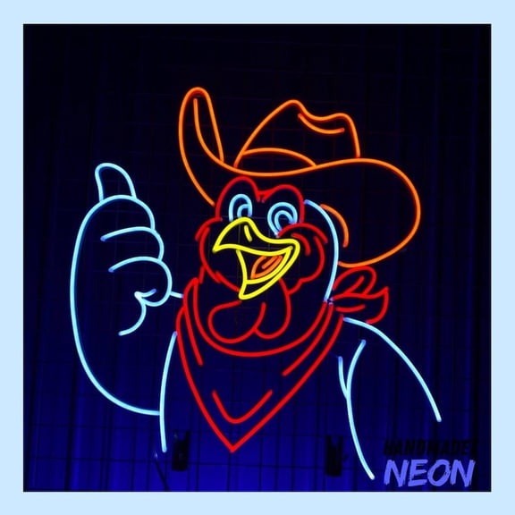 Handmadetneonsign Cowboy Rooster Neon Sign, Chicken Led Sign, Cowboy Animal Wall Art, Western Rooster House Wall Decor 79965