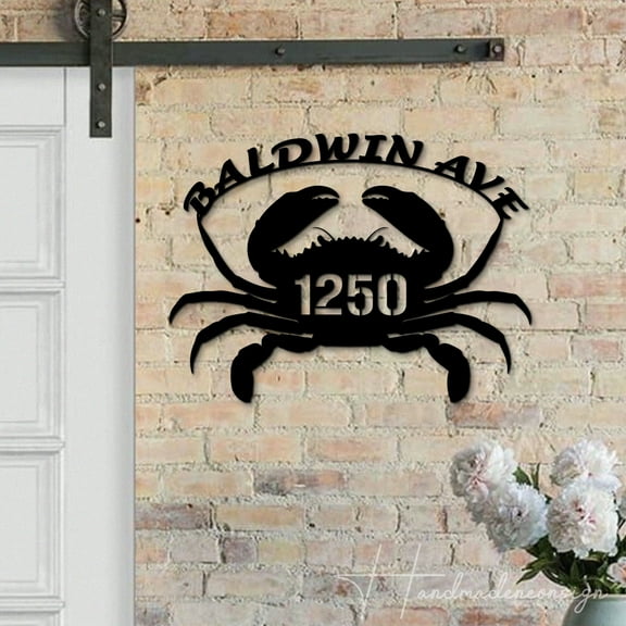 Handmadetneonsign Crab Address House Number, Crab Home Address Metal, Crab House Address Wall Sign 63590