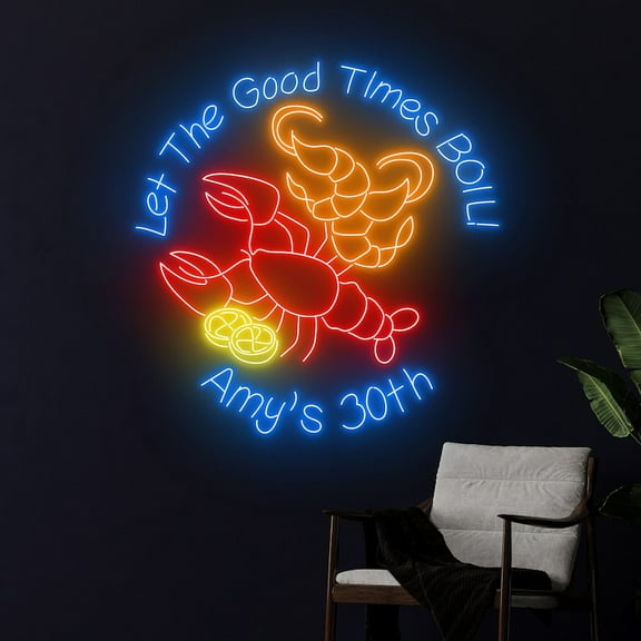 Handmadetneonsign Crawfish Bowl Neon Sign, Crawfish Neon Led Wall Art Decor, Sea Food Wall Decor