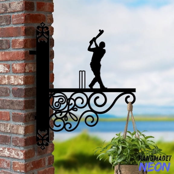 Handmadetneonsign Cricket Hanging Bracket, Cricket Player Hanging Basket, Hanging Bracket For Garden 044560