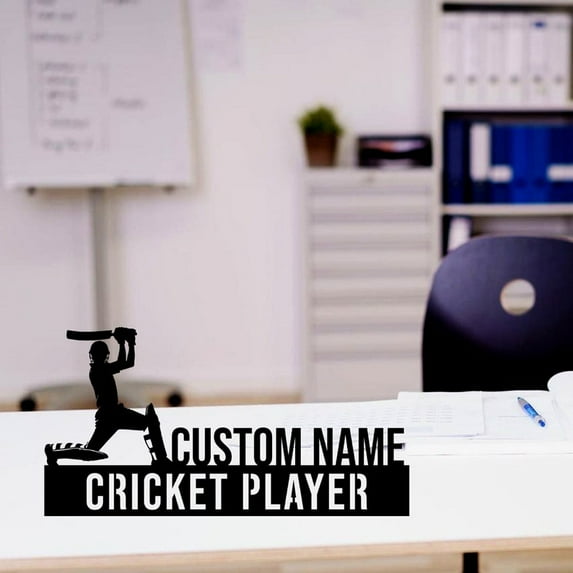 Handmadetneonsign Cricket Player Metal Nameplate, Cricket Desk Name Plate, Cricket Desk Nameplate