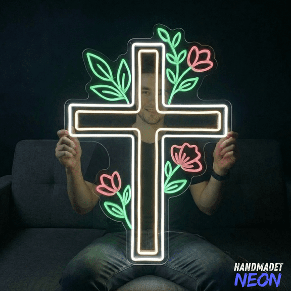 Handmadetneonsign Cross neon Sign, Christian Home Decor, Religious Sign
