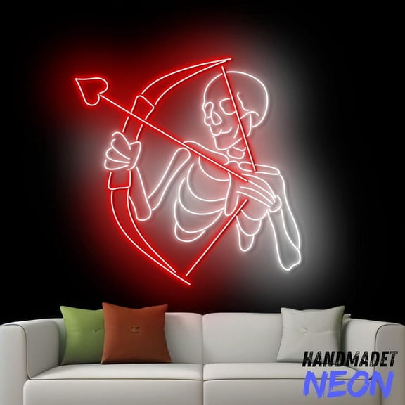 Handmadetneonsign Cupid Skeleton Neon Sign, Skeleton Cupid Led Sign, Skeleton Neon Light, Valentine Wall Art, Valentine Home Wall Decor 100685