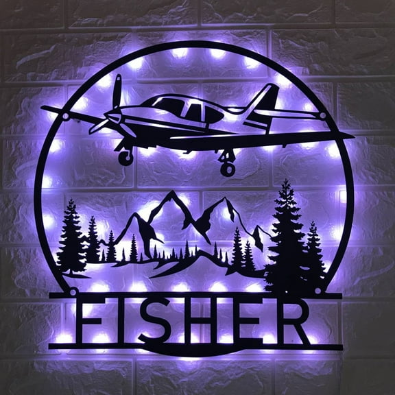 Handmadetneonsign Custom Airplane Metal Wall Art LED Light - Personalized Pilot Name Sign Home Decor