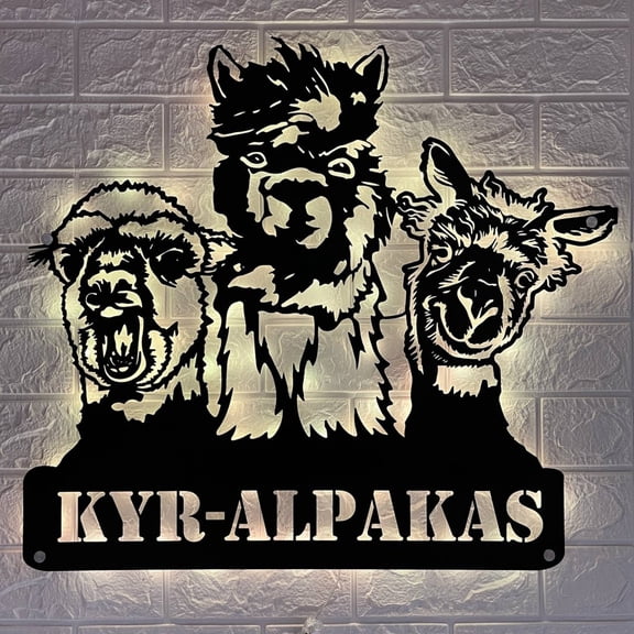 Handmadetneonsign Custom Alpaca Llama Camel Farmhouse Metal Wall LED Light, Personalized Farmer Name