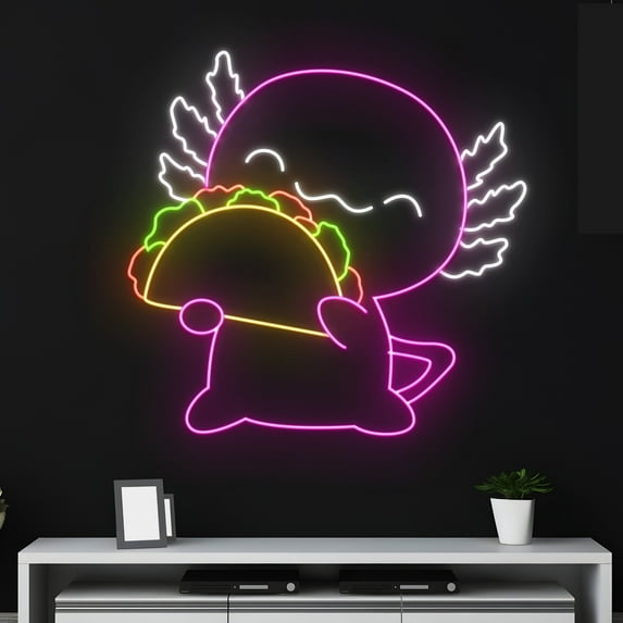 Handmadetneonsign Custom Axolotl Eats Tacos Neon Sign, Axolotl Eating Taco LED Light, Axolotl LED