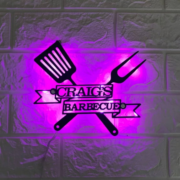 Handmadetneonsign Custom BBQ Metal Wall LED Light - Personalized Barbecue Name Metal Sign Home Decor