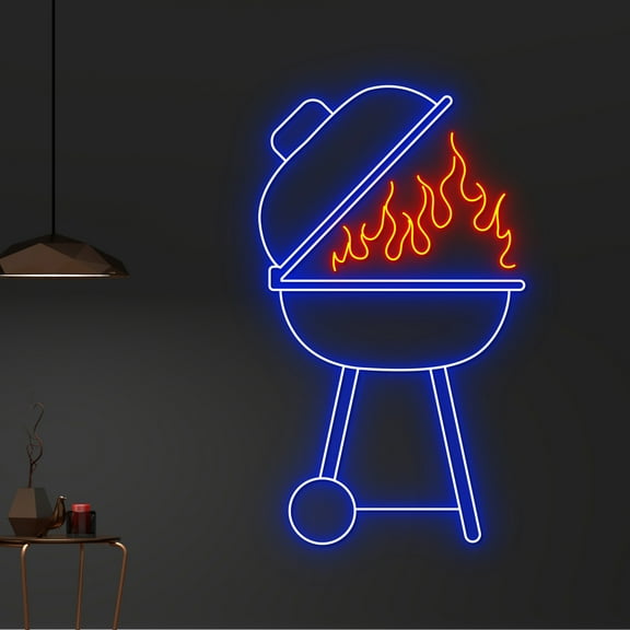 Handmadetneonsign Custom Barbecue Grill Neon Light, BBQ Neon Sign, Fire Burning Led Light, Grill