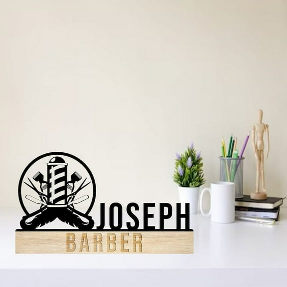 Handmadetneonsign Custom Barber Desk Name Plate,Barber Metal Nameplate For Desk, Barber Shop Decor