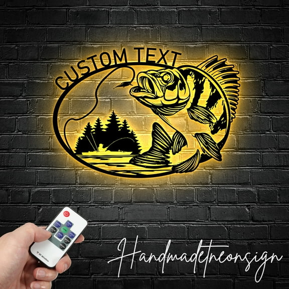 Handmadetneonsign Custom Bass Fishing Metal Wall LED Light - Personalized Fisher Name Sign Home