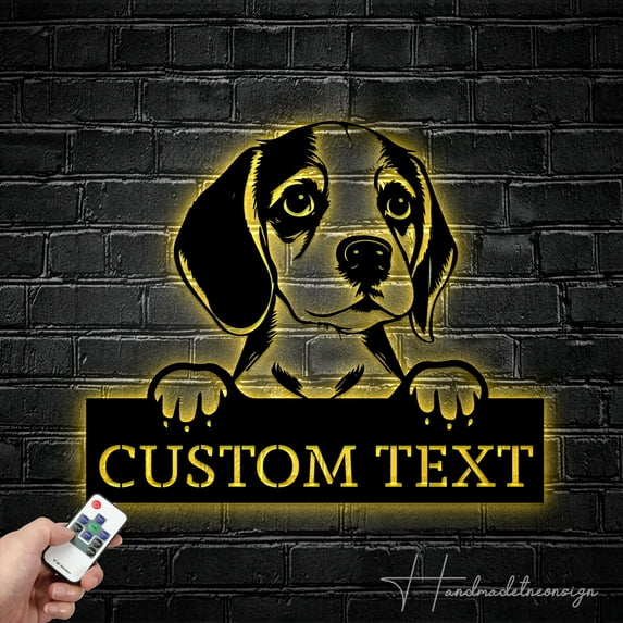 Handmadetneonsign Custom Beagle Dog Metal Wall Art LED Light - Personalized Dog Name Home Decor