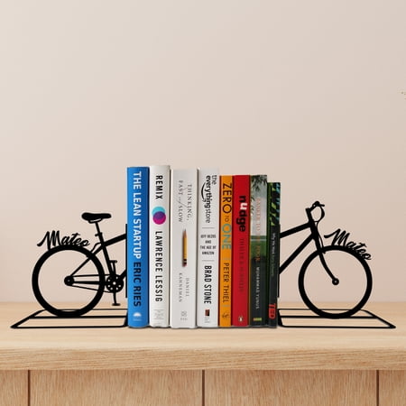 Handmadetneonsign Custom Bicycle Metal Bookends, Bookworm Name Bookend, Table Sign, Bookshelf Decor 68945