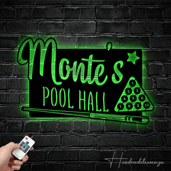 Handmadetneonsign Custom Billiards Pool Hall Metal Wall Art LED Light - Personalized Pool Hall Sign