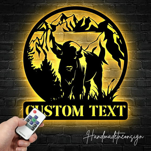Handmadetneonsign Custom Bison Metal Wall Art LED Light - Personalized Wild Bison Name Sign Home Room