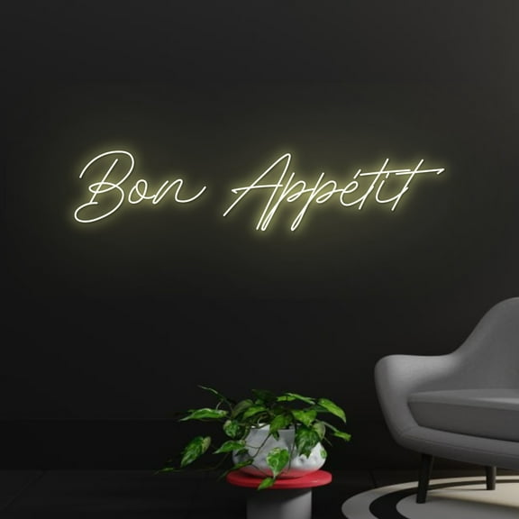 Handmadetneonsign Custom Bon Appetit Neon Sign, Custom Name LED Light, Welcome Restaurant Cafe Wall