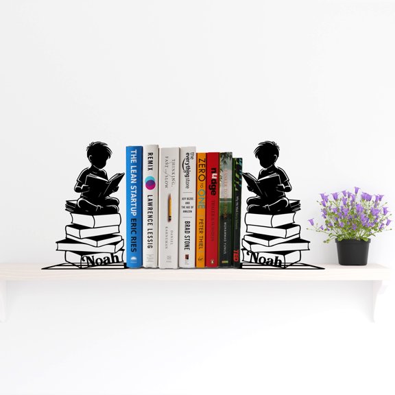 Handmadetneonsign Custom Boy Book Metal Bookends, Kids Name Bookend, Read Book Bookends Table Sign 68951