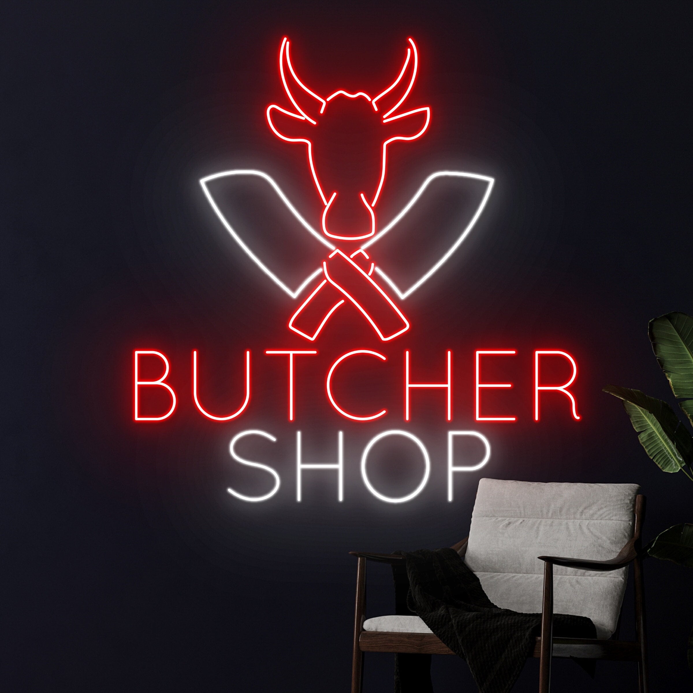 Handmadetneonsign Custom Butcher Shop Led Sign, Cow Led Light, Butcher