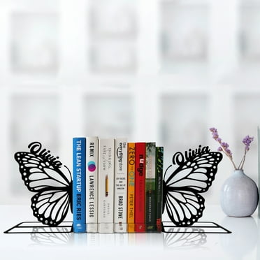 Handmadetneonsign Custom Butterfly Metal Bookends, Bookworm Name Bookend, Read Book Table Sign 68957