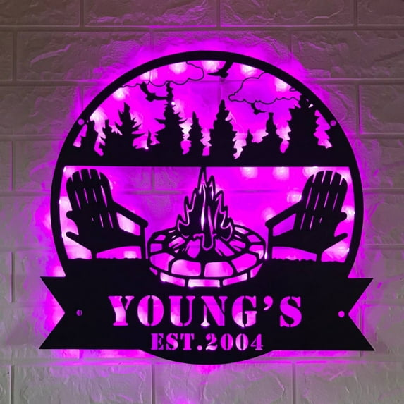 Handmadetneonsign Custom Camping Metal Wall Art LED Light, Campsite Metal Sign, Camper LED Sign