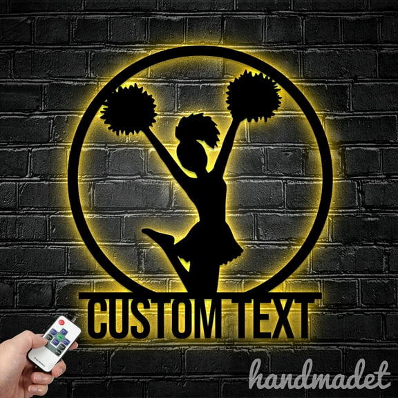 Handmadetneonsign Custom Cheerleading Metal Wall Art LED Light - Personalized Cheerleader Name Sign